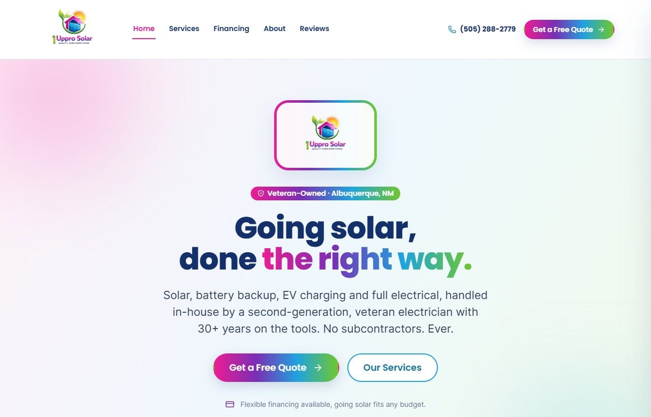 1Up Pro Solar and Electric marketing site