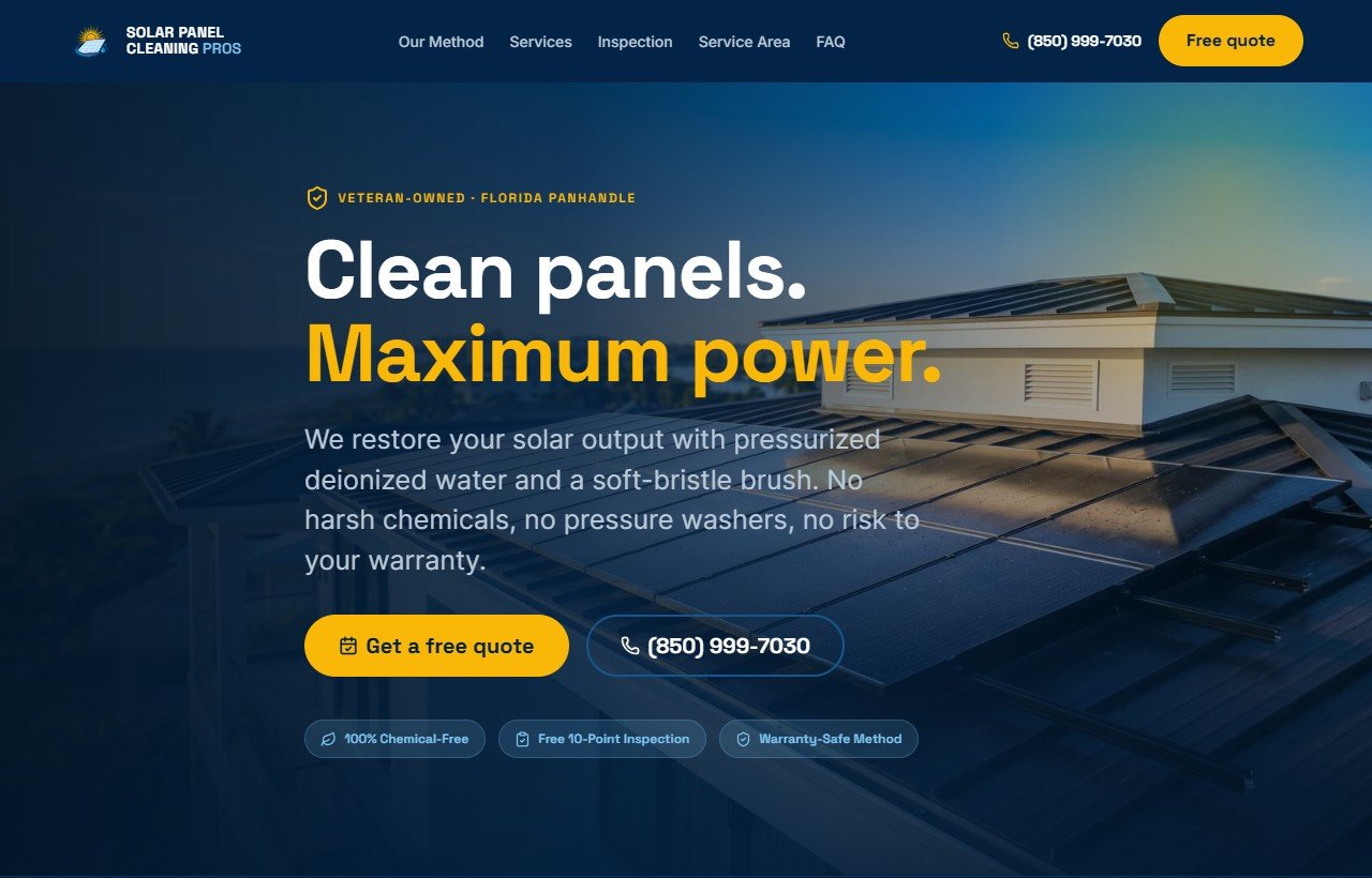 Solar Panel Cleaning Service Pros marketing site